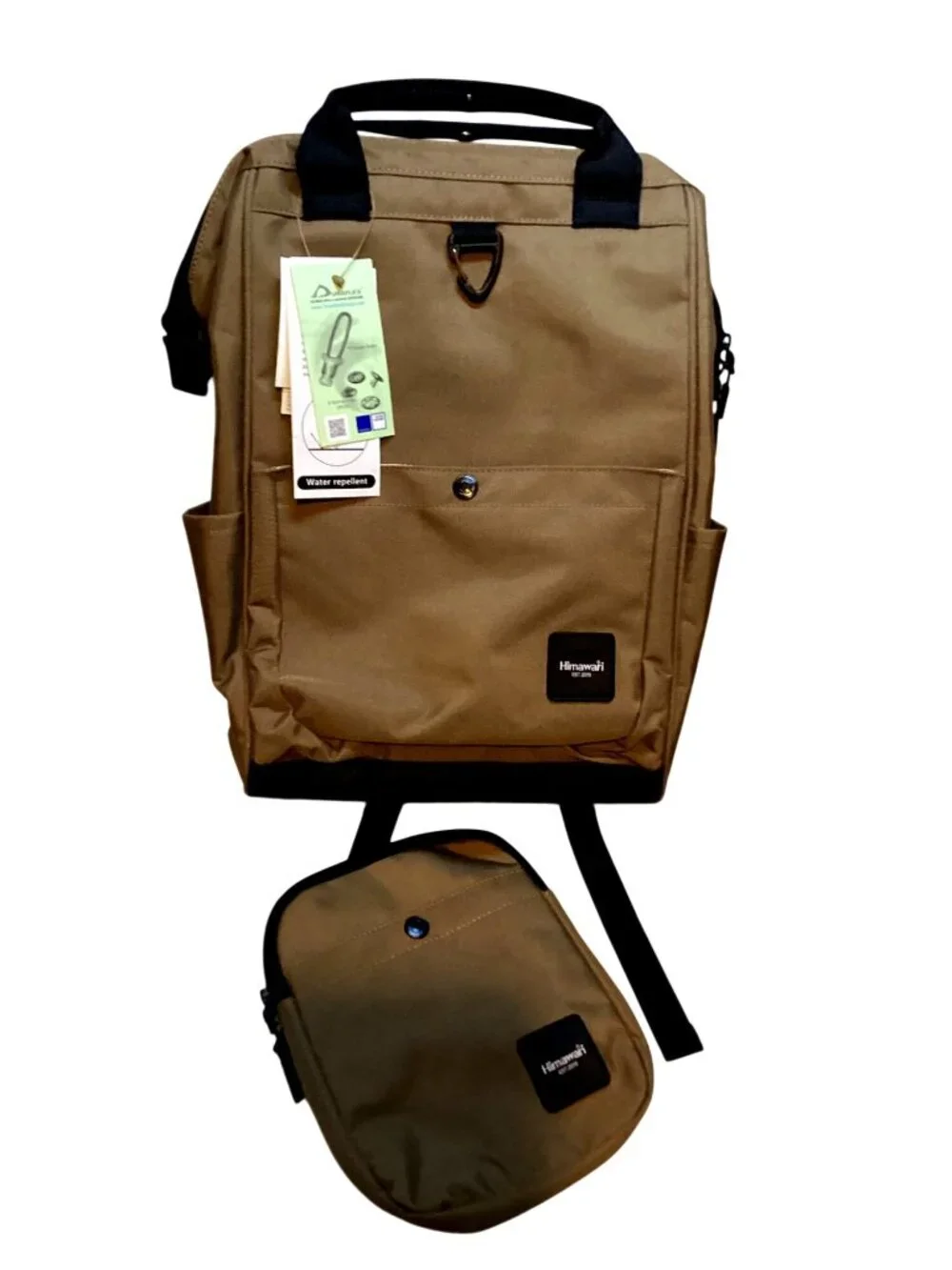 Himawari Backpack w Cross Body Purse Ply Canvas Water Repellent Brown New W Tags
